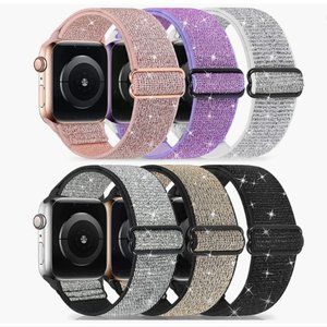 NWT SET OF 6 METALLIC Apple Watch Adjustable Elastics Replacement Wristbands